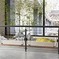 Modern Glass Panel Metal Frame Fence Design For Outdoor Garden With Plants And Stones
