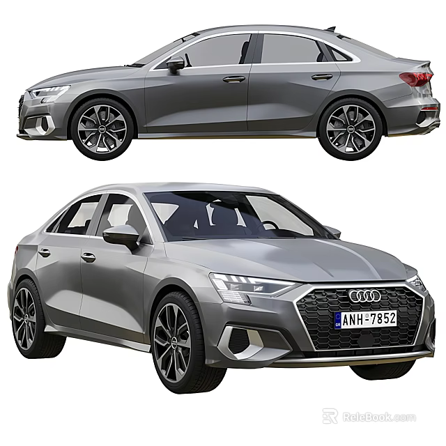 Silver Audi Sedan Modern Exterior Design With Front Headlights And Side Profile 3d model 