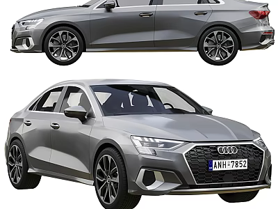 Silver Audi Sedan Modern Exterior Design With Front Headlights And Side Profile 3d model