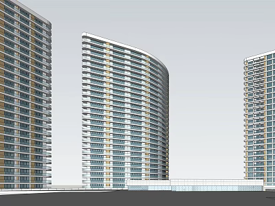 Modern Office Building Complex Featuring Three Tall Curved Towers With Glass Curtain Wall 3d model