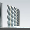 Modern Office Building Complex Featuring Three Tall Curved Towers With Glass Curtain Wall