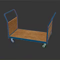 Sturdy Blue Frame Wooden Platform Handcart With Movable Wheels And Handle