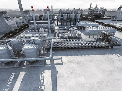 Large Scale Modern Industrial Plant With Equipment Pipes Chimneys And Structures 3d model