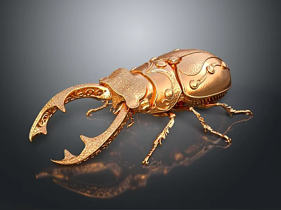 Decorative Golden Beetle Ornament With Intricate Patterns For Home Living 3d model