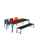 Colorful Modern Dining Table Set With Striped Top Multi Colored Chairs And Matching Bench