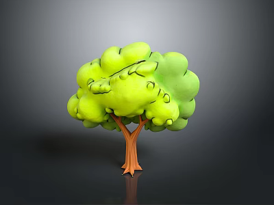 3D Model Tree With Green Rounded Foliage And Brown Textured Trunk 3d model