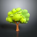 3D Model Tree With Green Rounded Foliage And Brown Textured Trunk