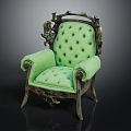 Vintage Green Chair With Ornate Wooden Frame Tufted Upholstery And Armrests