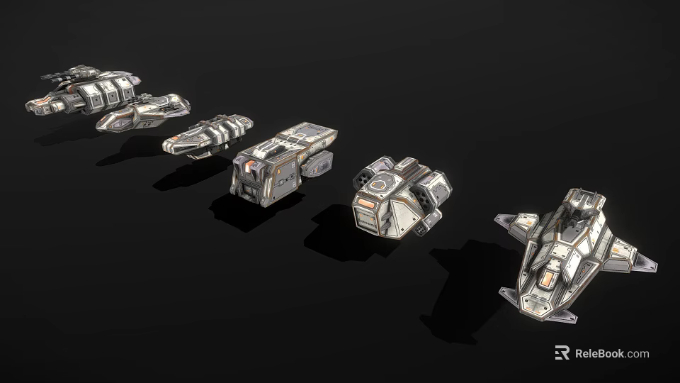 Futuristic Sci Fi Mechanical Models With Metallic Design On Black Background 3d model 