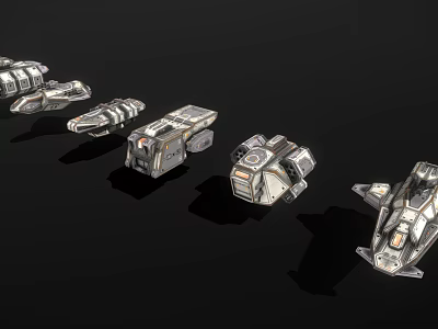 Futuristic Sci Fi Mechanical Models With Metallic Design On Black Background 3d model