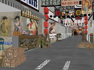 Chinese Style Supermarket Department Store With Red Lanterns Local Specialties And Clearance Items 3d model