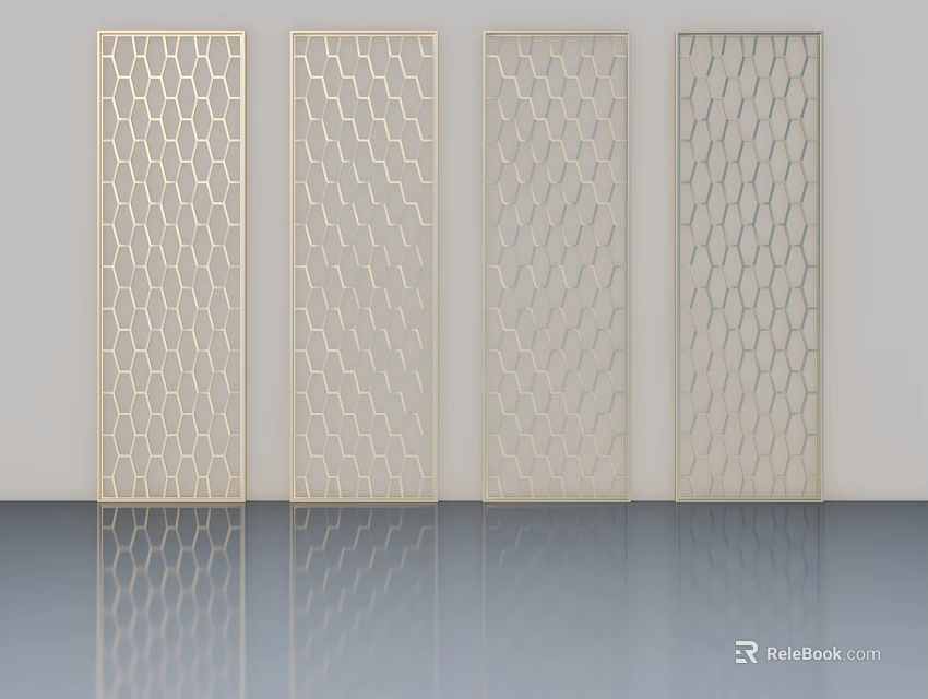 Four Light Colored Flush Doors With Geometric Patterns For Interior Design 3d model 