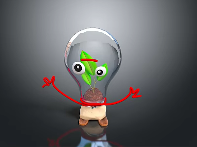 Creative Bulb Shaped Decorative Furniture With Green Plant And Red Arms Design 3d model