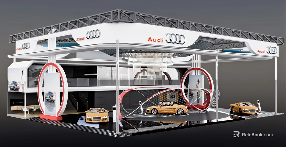 Modern Audi Exhibition Booth Showcase With Displayed Luxury Cars And Stylish Design 3d model 