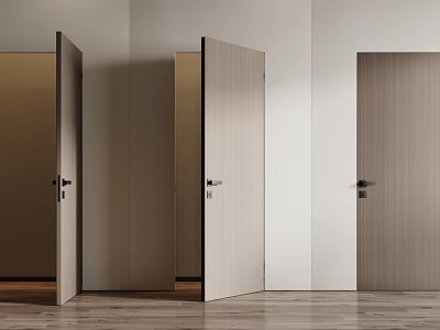 Modern Hinged Doors in Light Wooden Design with Open and Closed States in Interior Space 3d model