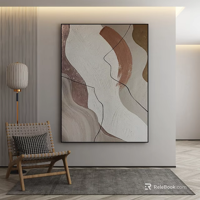 Modern Interior With Abstract Painting Chair And Floor Lamp 3d model