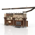 Vintage Interior Scene Structure With Wooden Shelves Blackboard Carved Panels And Decorative Beams