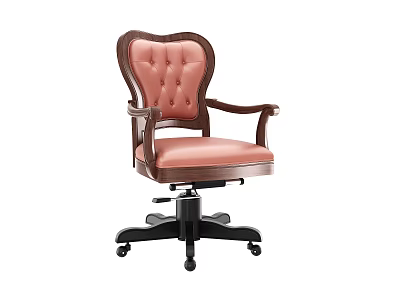 Vintage Wooden Office Chair With Pink Padded Seat And Swivel Base Design 3d model