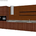 Modern Kitchen With Wooden Cabinets Integrated Appliances And Open Shelves