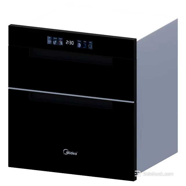 Midea Black Kitchen Appliance With Double Drawer And Digital 3d model 