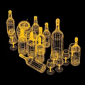 Assorted Wine And Liquor Bottles With Glassware On Dark Surface 3d model