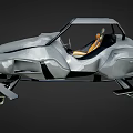 Futuristic Flying Car With Gray Body Orange Seats And Green Lights