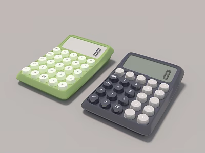 Two Colorful Calculators Green And Gray With White Buttons And Digital Screens 3d model