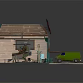 Small Functional Public Office Area With Brick Walls Upper Platform Workbench Tools Ladder And Fan