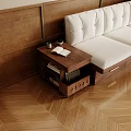 Modern Wooden Side Table with Storage Shelf and Books Next to White Sofa in Living Room