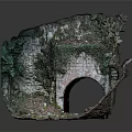 Ancient Stone Bridge Archway Covered in Moss Vegetation with Fallen Leaves Gravel and Graffiti Inside