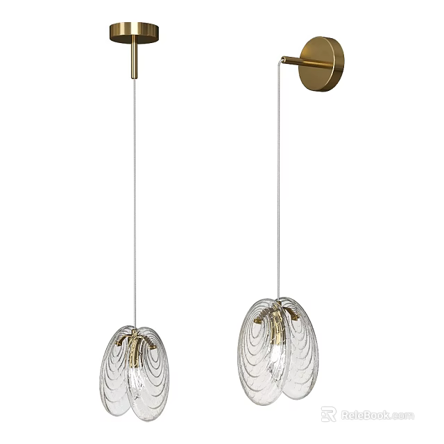 Elegant Modern Pendant Lights With Gold Metal Frame And Clear Glass Oval Shades For Interior Decor 3d model 