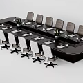 Modern Rectangular Conference Table With Gray Rolling Chairs Notebooks And Flower Vases 3d model