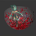 Game and Movie Character With Double Buns Blue Green Dress Red Rose Petals Black Accessory