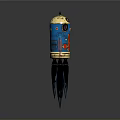 Vibrant Colorful Rocket Model With Blue Yellow Design And Flame Thrusters For Space Exploration