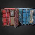 Industrial Shipping Containers Red And Blue With Open Door Featuring Global Freight Solutions For Logistics