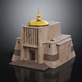Ancient Building With Golden Dome Stone Structure Steps Entrance And Decorative Lines
