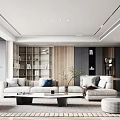 Modern Living Dining Room Interior Design With Sofa Dining Table And Wooden Cabinets
