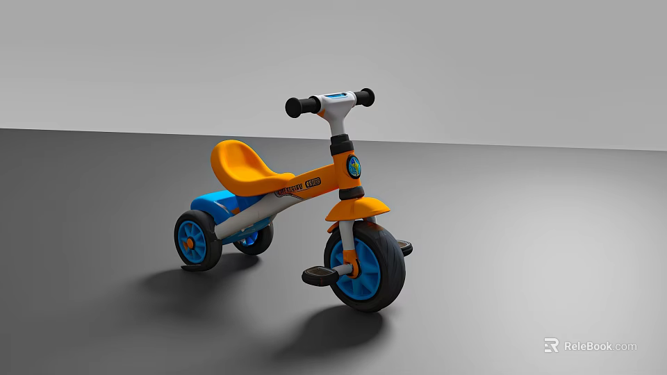 Colorful Kids Tricycle With Orange Seat Blue Wheels And Black Handlebars For Toddler Outdoor Play 3d model 