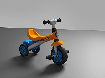 Colorful Kids Tricycle With Orange Seat Blue Wheels And Black Handlebars For Toddler Outdoor Play 3d model