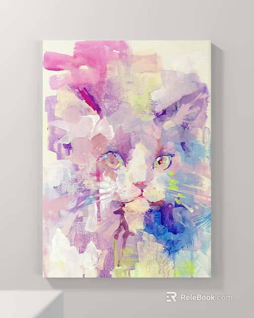 Abstract Colorful Cat Animal Painting With Vibrant Pastel Tones And Soft Brushstrokes 3d model 