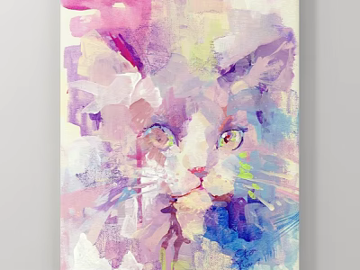 Abstract Colorful Cat Animal Painting With Vibrant Pastel Tones And Soft Brushstrokes 3d model