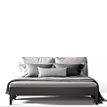 Modern Double Bed With Gray And White Pillows Comfortable Mattress And Simple Frame
