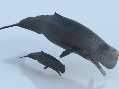 Mother and Calf Whales Aquatic Animals Swimming in Underwater Environment 3d model