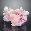 Natural Pink White And Purple Crystal Cluster On Black Background With Reflective Surface