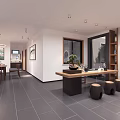 Modern Living Dining Room Interior With Gray Sofa Coffee Table Wooden Partition And Dining Chairs