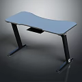 Modern Home Office Desk With Light Blue Curved Surface Black Legs And Keyboard Tray