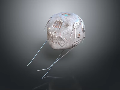 Silver Futuristic Helmet With Metallic Surface Mechanical Components And Cables 3d model