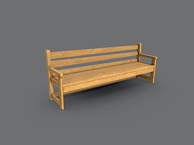 Natural Wooden Leisure Bench With Backrest Armrest And Simple Design Structure 3d model