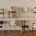 Various Designed Chairs Displayed On Shelves With Wooden And Metal Frames