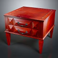 Traditional Wooden Nightstand With Two Drawers And Metal Handles In Red Finish